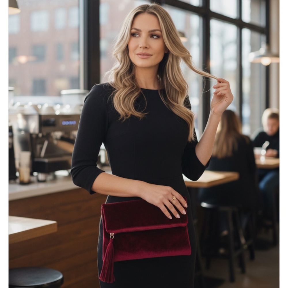 Ashro Burgundy Clutch with Tassel - Picture 14 of 15